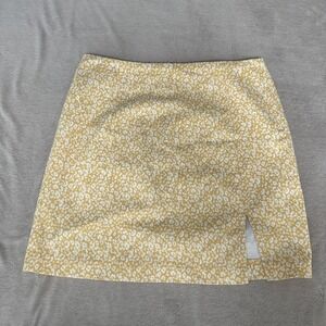 Wild‎ Fable Skirt Womens 4 Yellow Floral Twill Mini Lined Slit Stretch Casual
